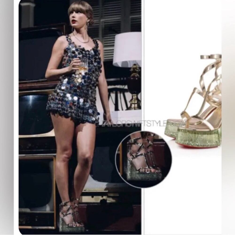 Christian Louboutin Yazefine Red Bottom Platform Metallic Sandals Gold Size 37 - Picture 2 of 12